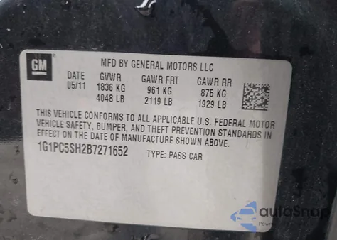 2011 Chevrolet Cruze Ls из США, поврежденный, VIN 1G1PC5SH2B7271652